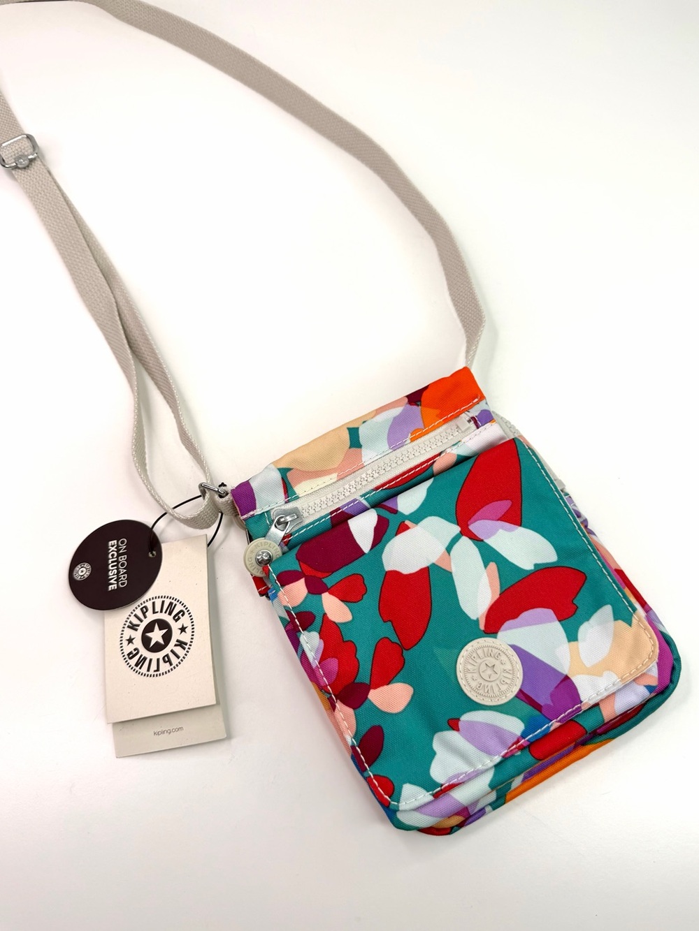 Kipling Teal Floral El Dorado Sunday Floral Multi-Color Adjustable Crossbody Bag